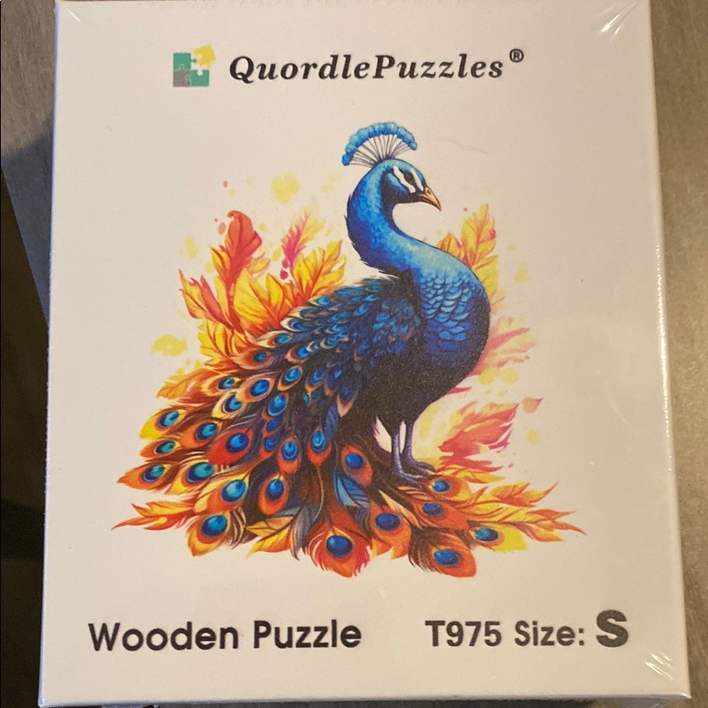 Quordle Unique Shaped pieces Wooden Puzzle - Colorful Peacock Design